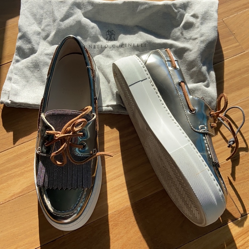 Brunello Cucinelli Silver Monilli Platform Boat S… - image 3